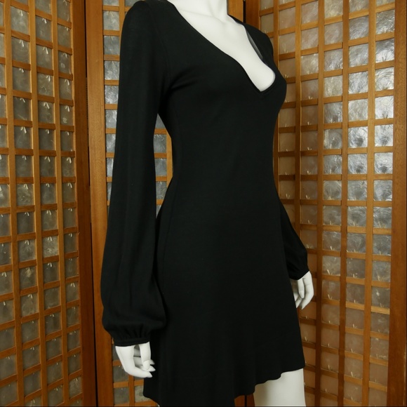 Bebe V-Neck Elastic Cuff Black Dress Size Medium - Picture 3 of 8